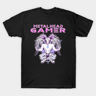 Metalhead Gamer Baphomet Meditate Pink T-Shirt